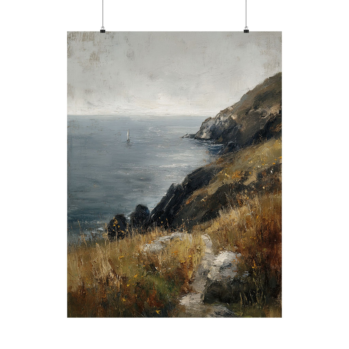 Cliffside Sailboat Seascape