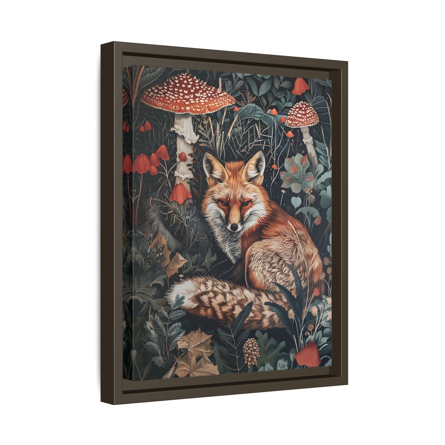 Framed Canvas - Forest Fox with Mushrooms