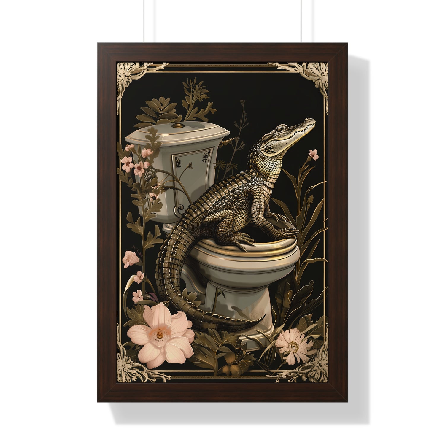 Framed Paper Print - Toilet Gator Floral Surprise