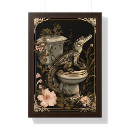 Framed Paper Print - Toilet Gator Floral Surprise
