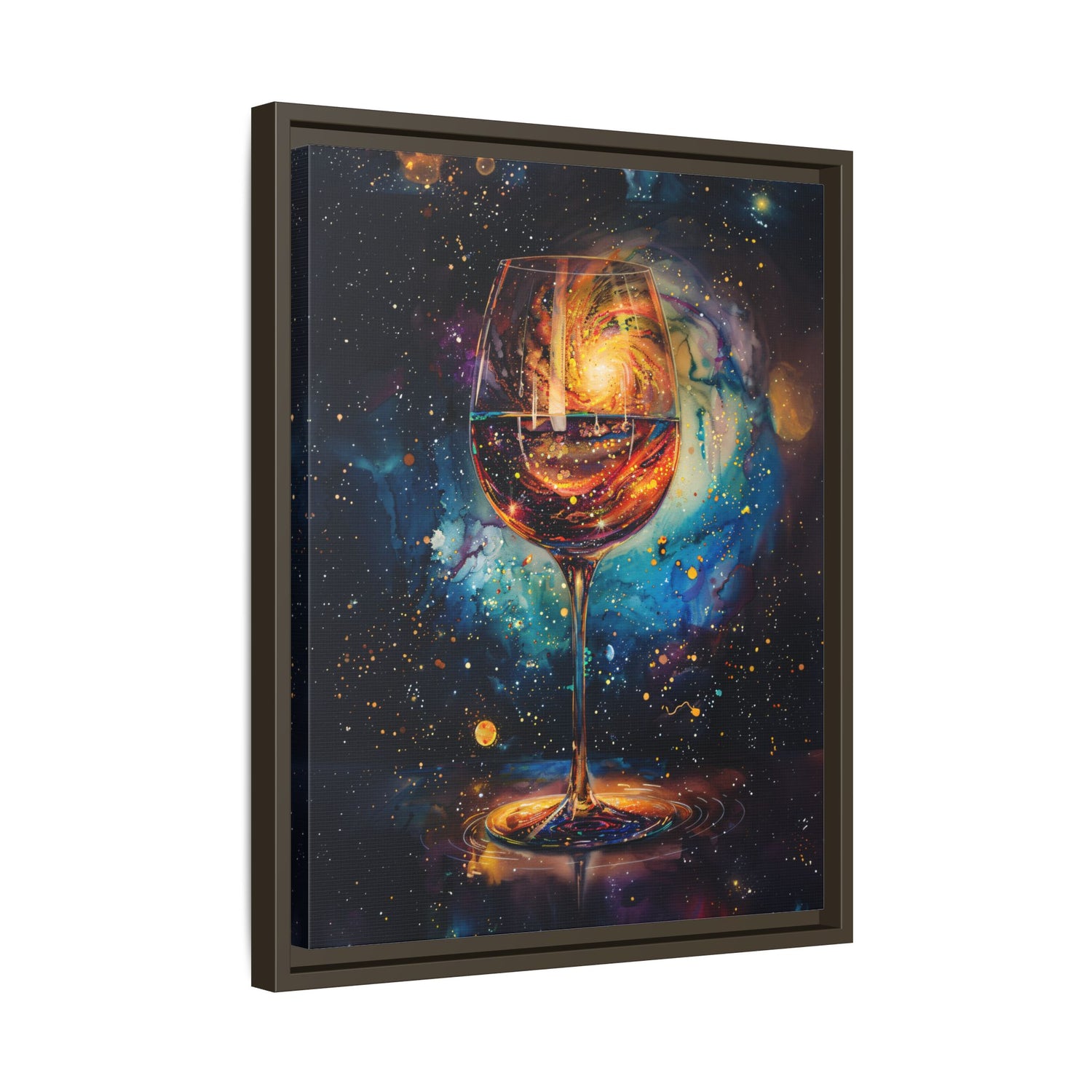 Framed Canvas - Cosmic Swirl in Wine Glass