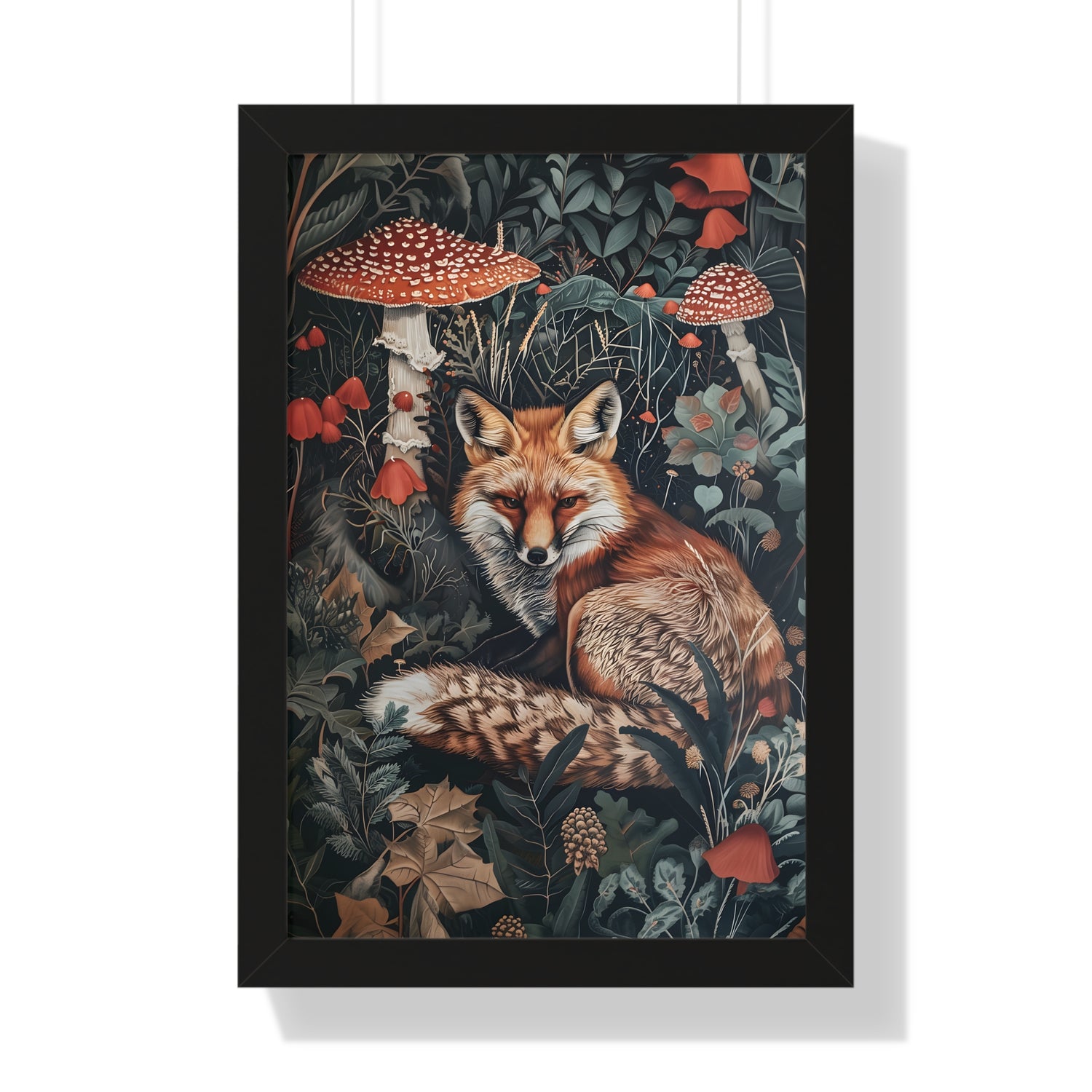 Framed Paper Print - Forest Fox with Mushrooms