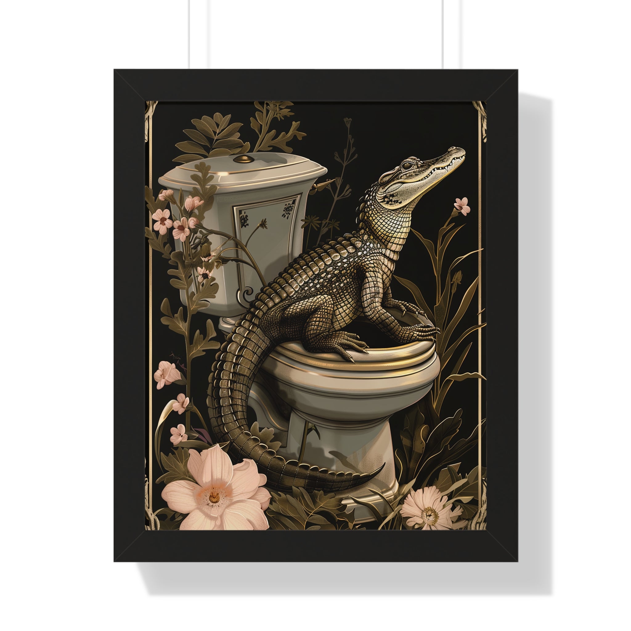 Framed Paper Print - Toilet Gator Floral Surprise