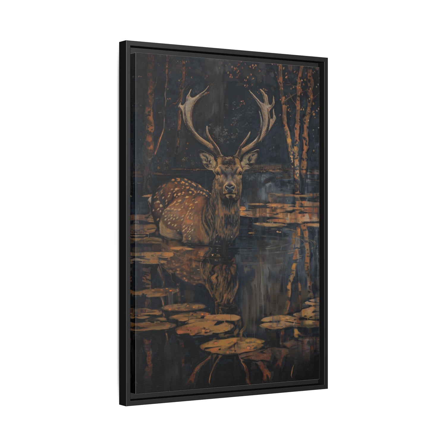 Framed Canvas - Twilight Stag Reflection