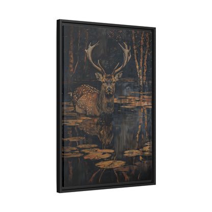 Framed Canvas - Twilight Stag Reflection