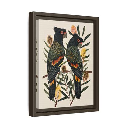 Framed Canvas - Black Cockatoos Among Banksia