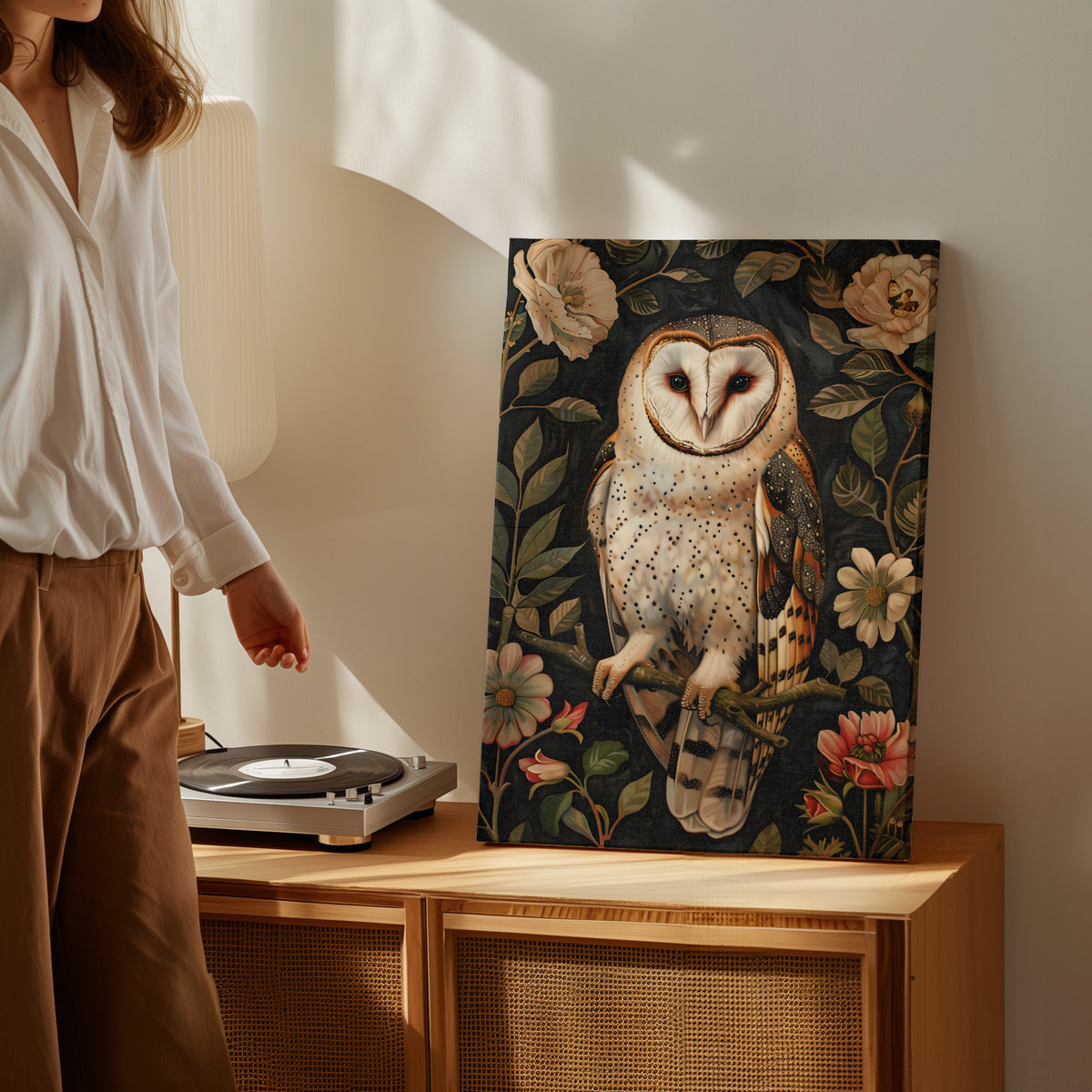 1.25" Matte Canvas - Nocturnal Bloom Owl