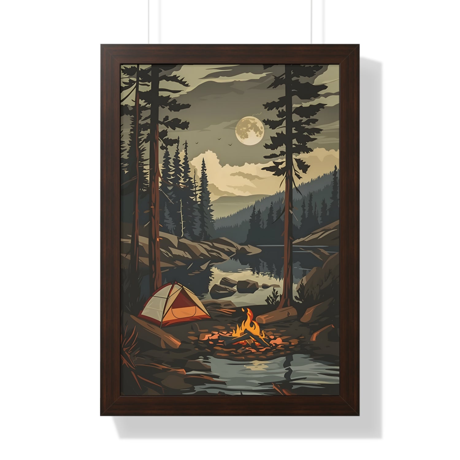 Framed Paper Print - Moonlit Campfire Escape