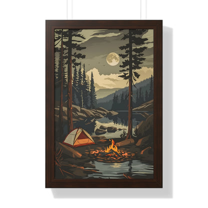 Framed Paper Print - Moonlit Campfire Escape