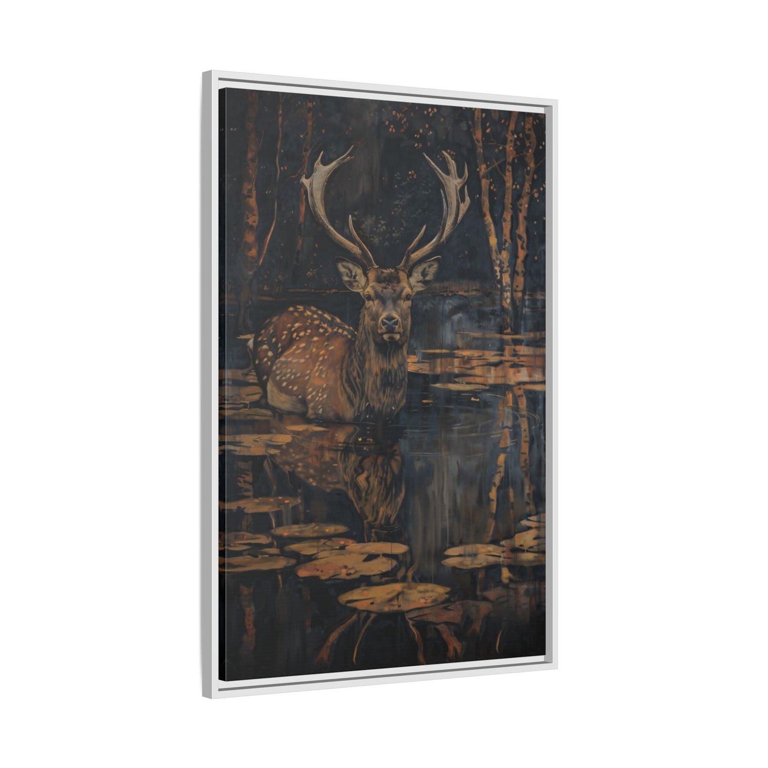 Framed Canvas - Twilight Stag Reflection