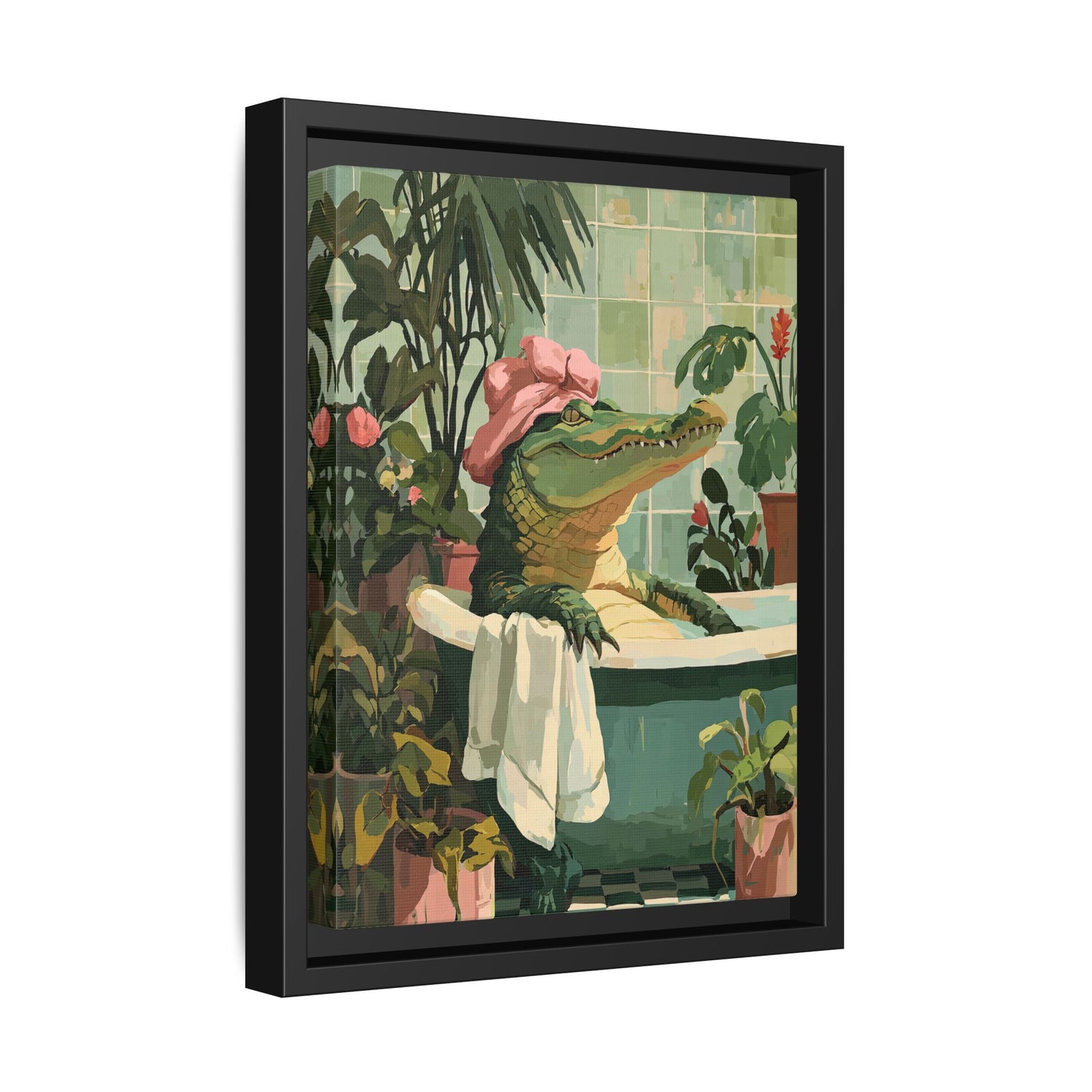 Framed Canvas - Bathtub Alligator Spa Day