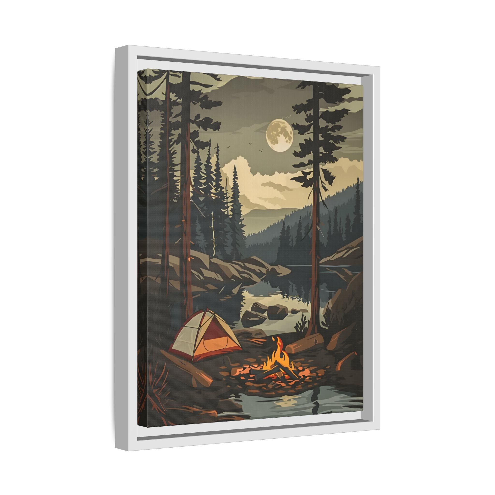 Framed Canvas - Moonlit Campfire Escape