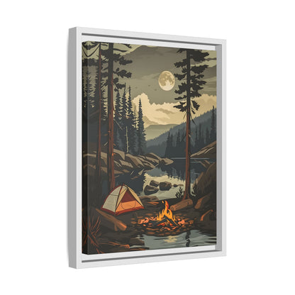 Framed Canvas - Moonlit Campfire Escape
