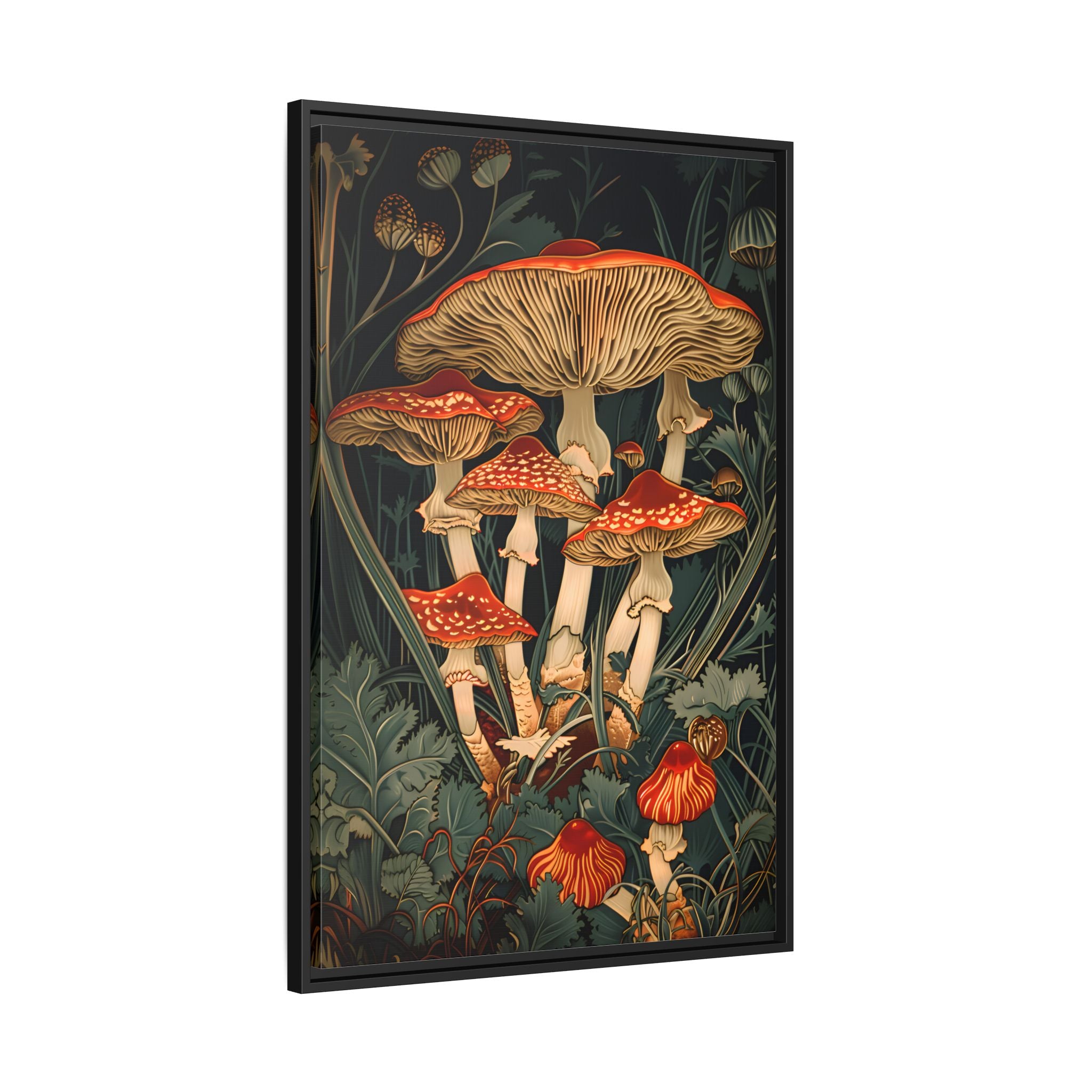Framed Canvas - Woodland Mushrooms Revival