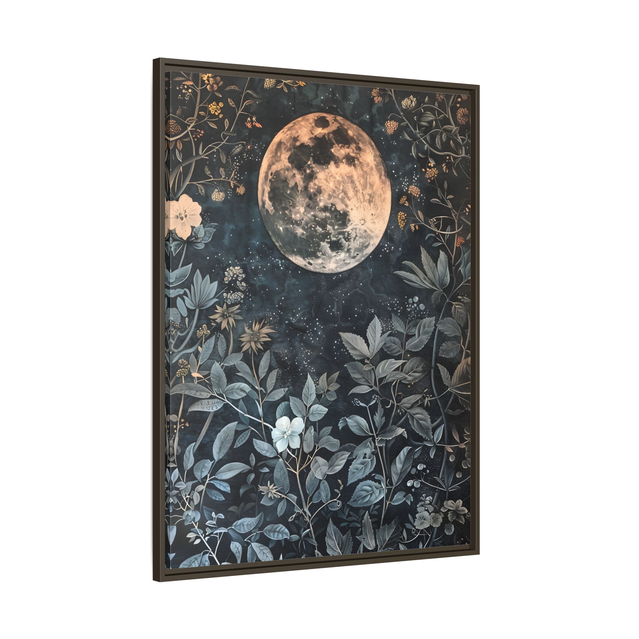 Framed Canvas - Midnight Moonlit Garden