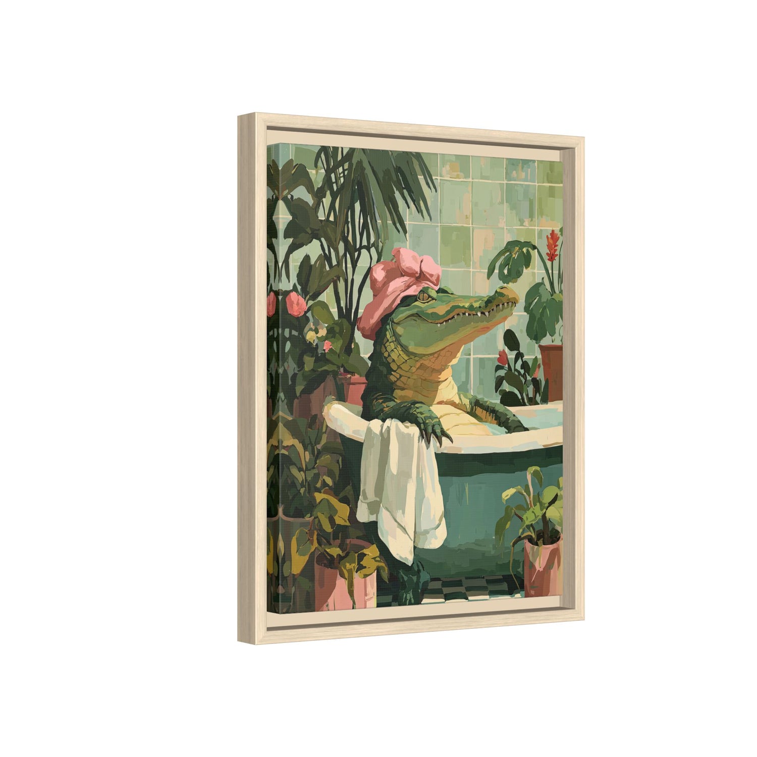 Framed Canvas - Bathtub Alligator Spa Day