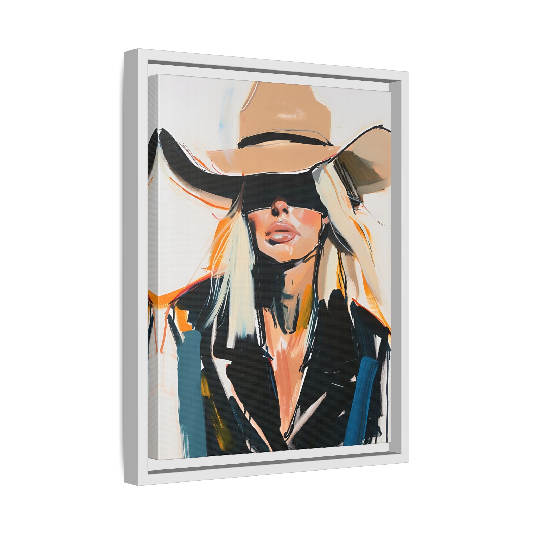 Framed Canvas - Blindfolded Cowgirl Charm
