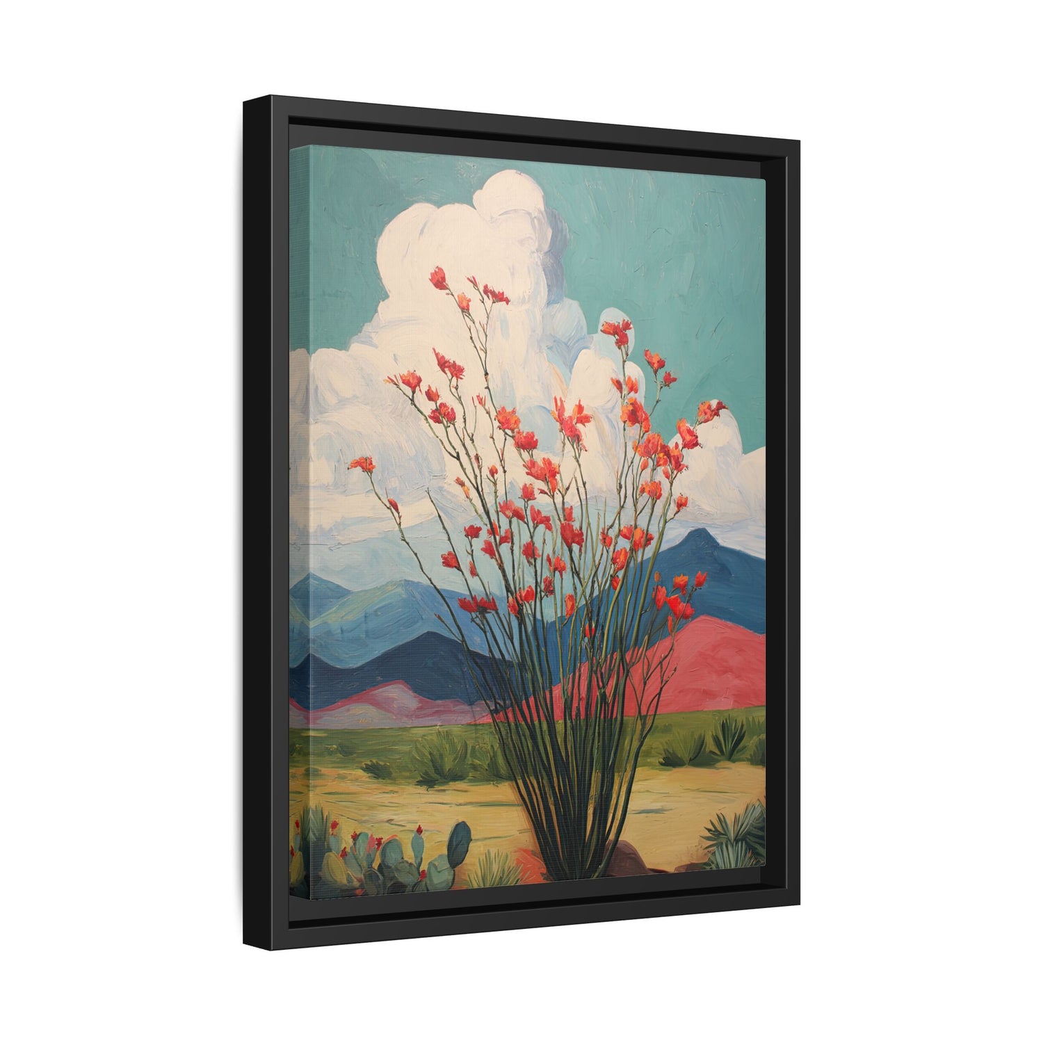 Framed Canvas - Ocotillo Cactus Desert Bloom