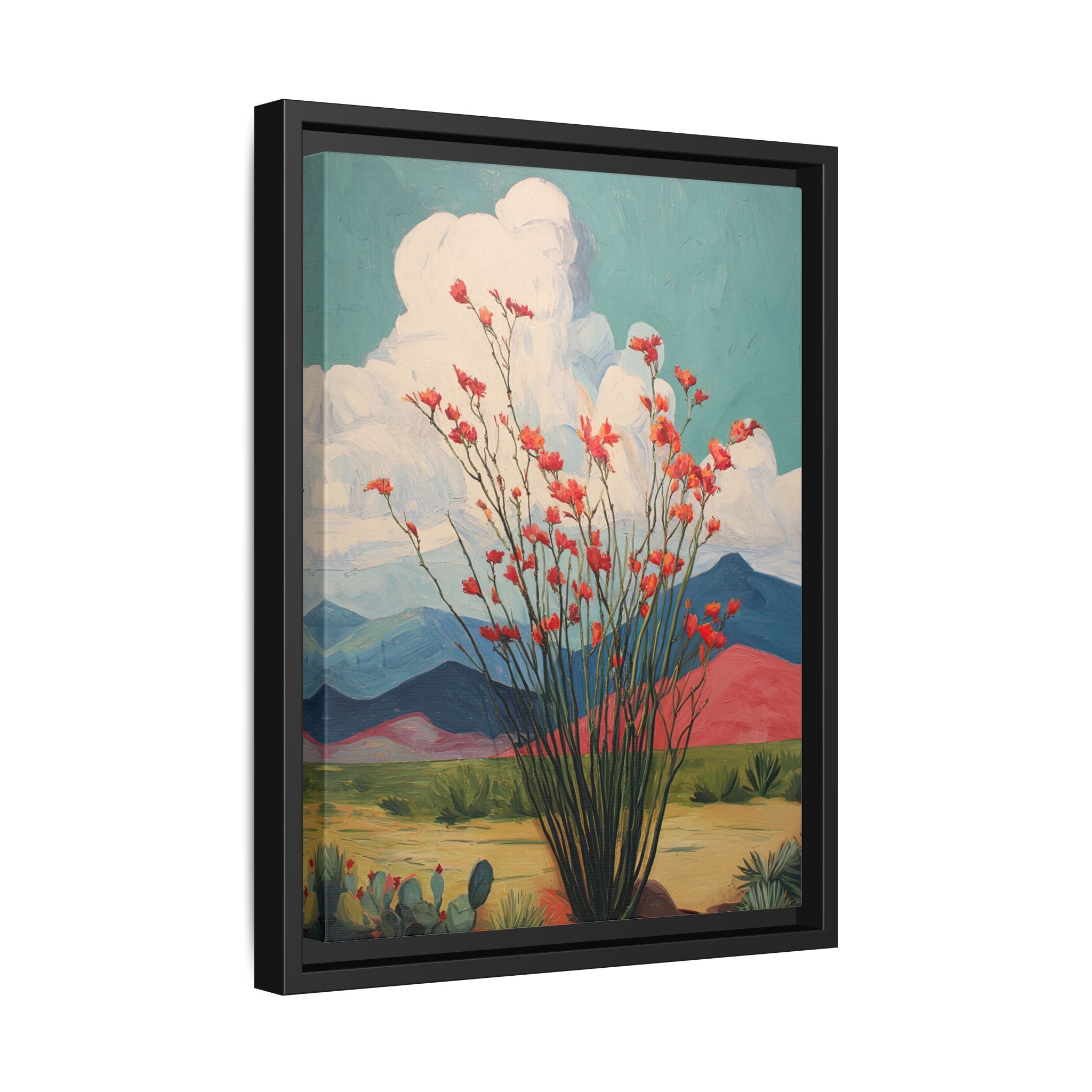 Framed Canvas - Ocotillo Cactus Desert Bloom