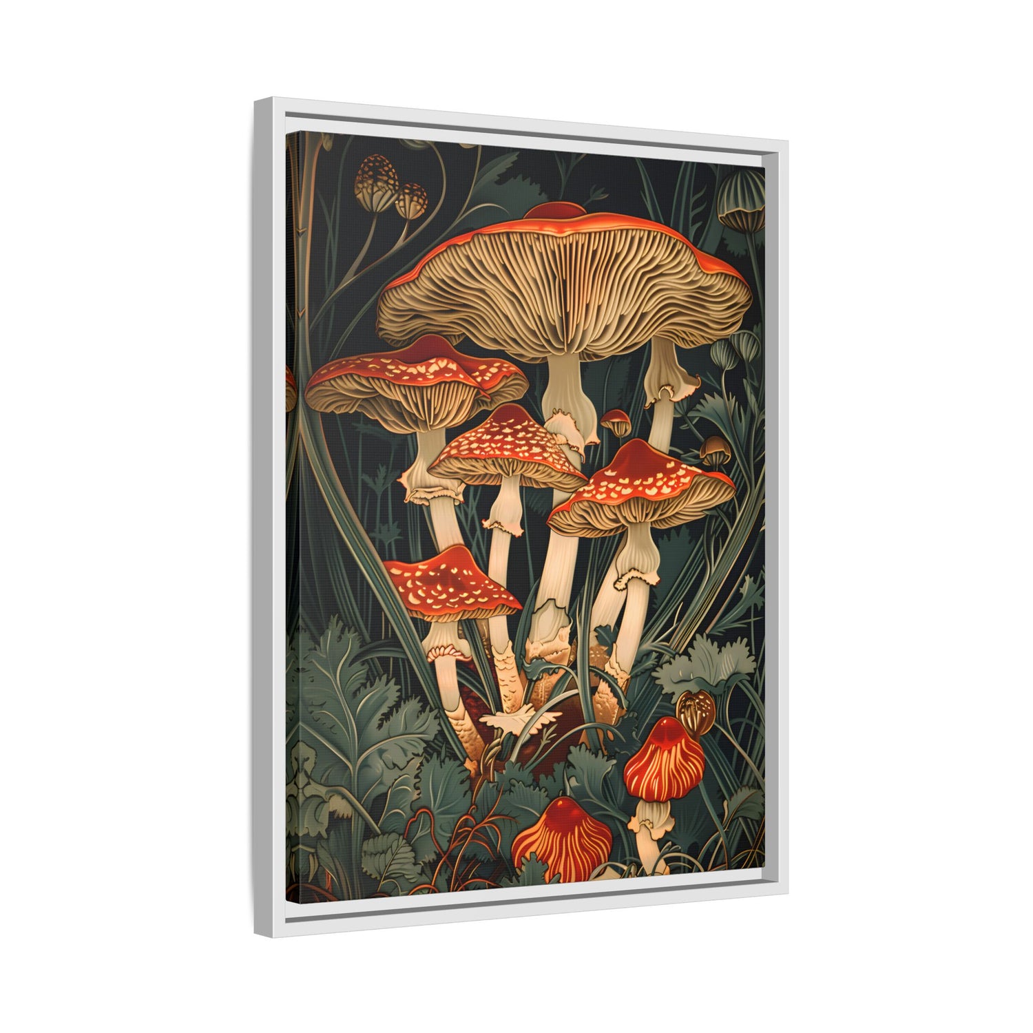 Framed Canvas - Woodland Mushrooms Revival