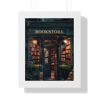 Framed Paper Print - Midnight Bookstore Glow