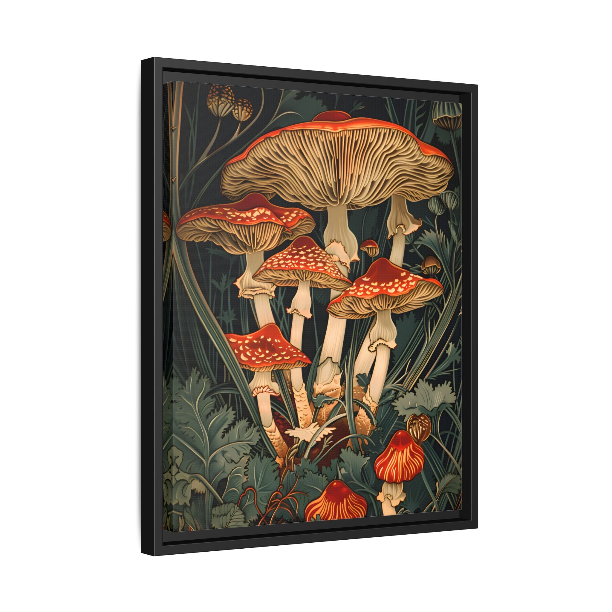 Framed Canvas - Woodland Mushrooms Revival