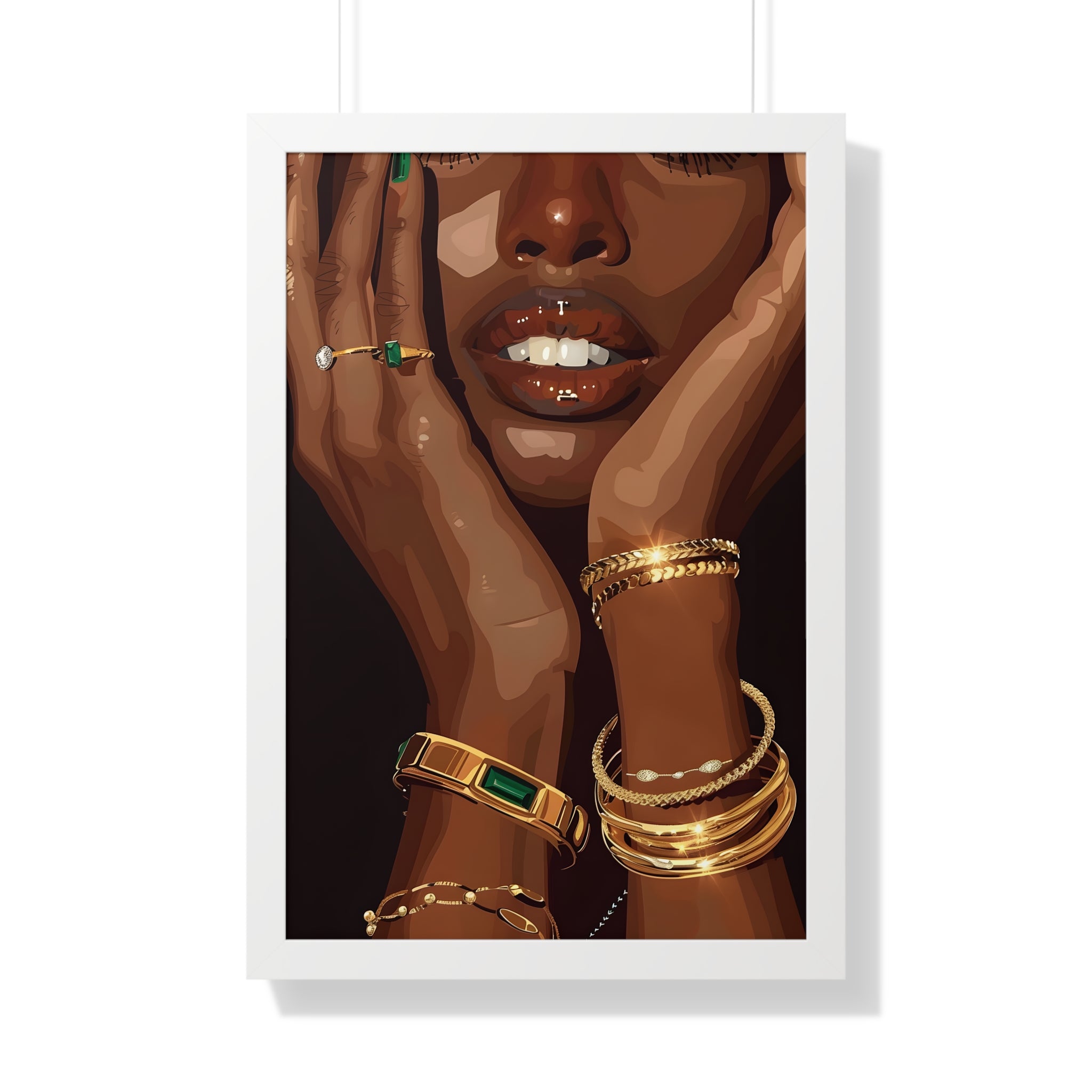 Framed Paper Print - Golden Emerald Beauty Portrait