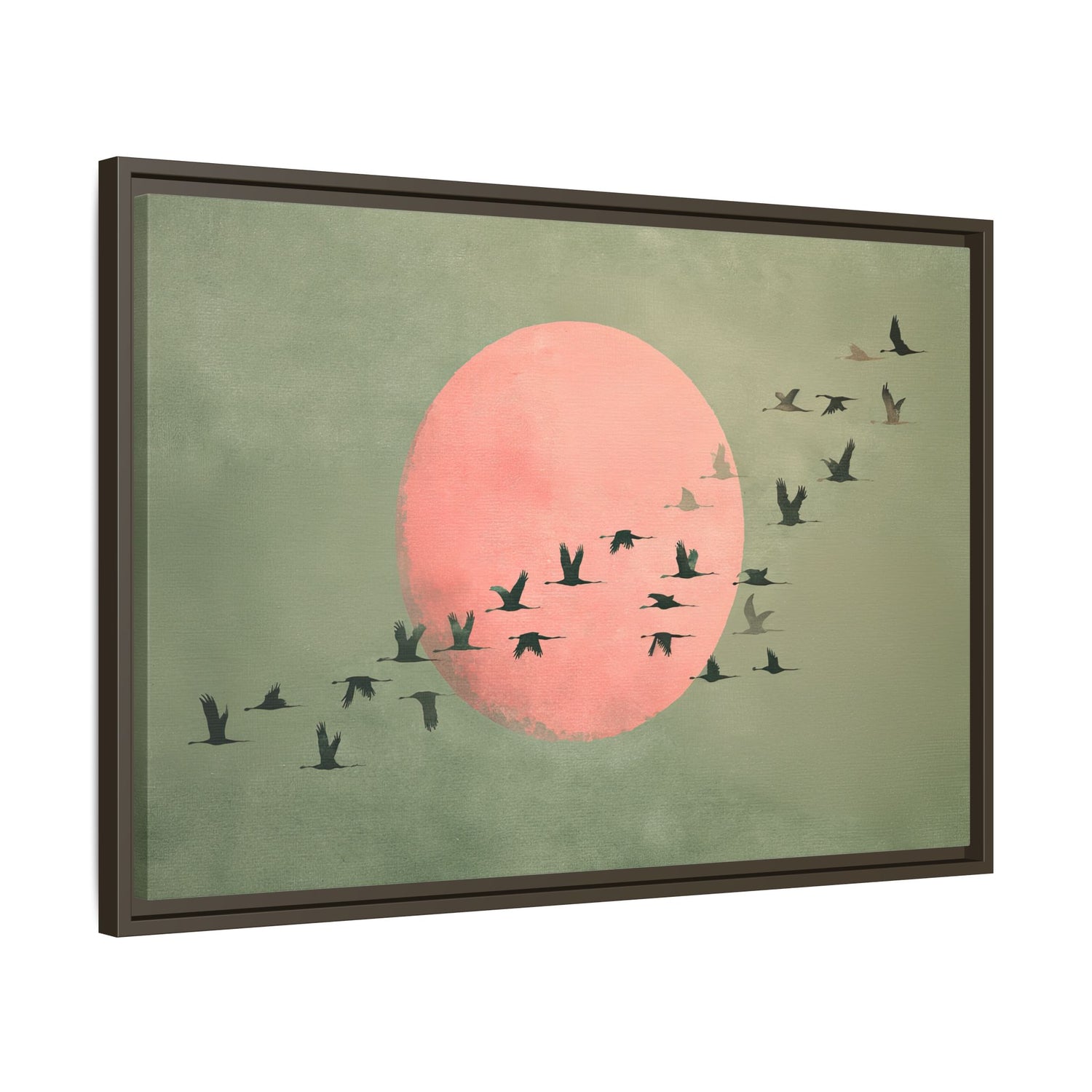 Framed Canvas - Blush Moon Bird Migration