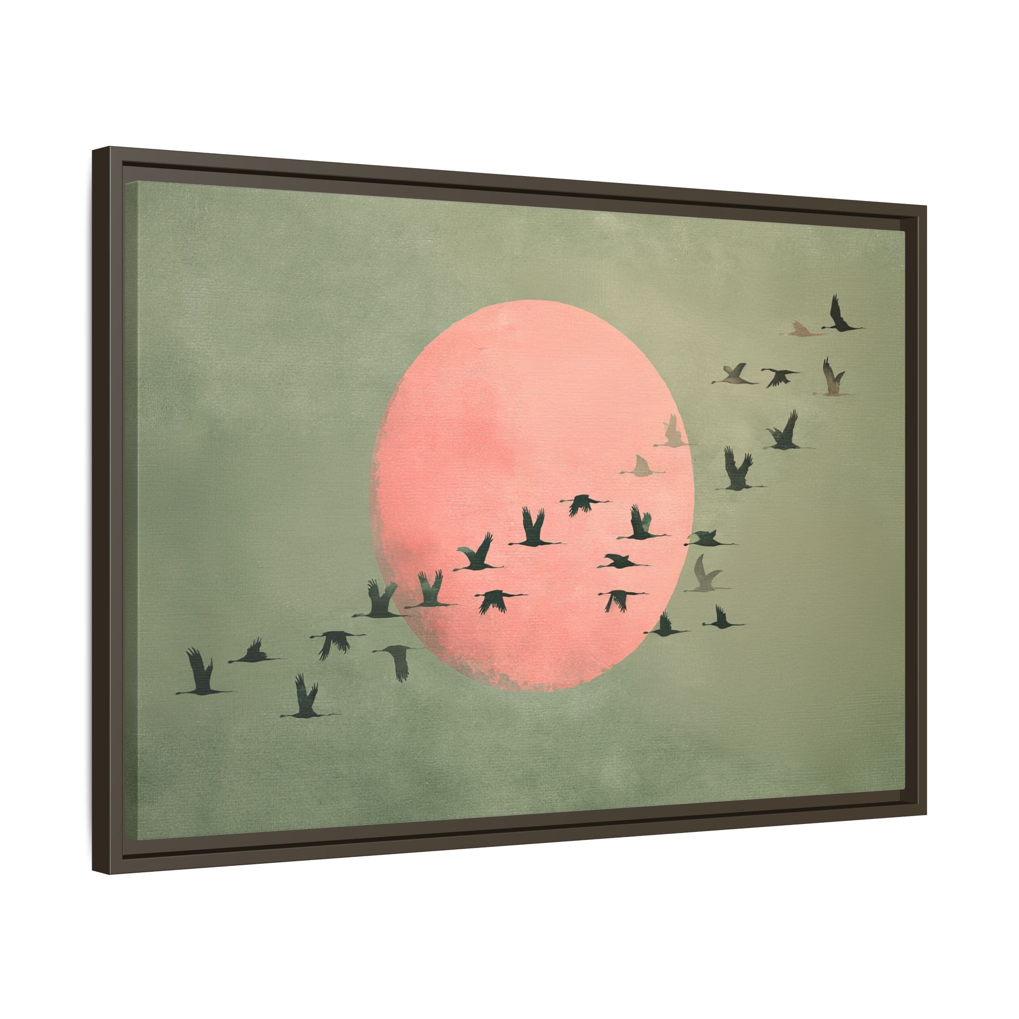 Framed Canvas - Blush Moon Bird Migration