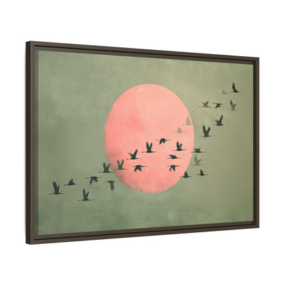 Framed Canvas - Blush Moon Bird Migration