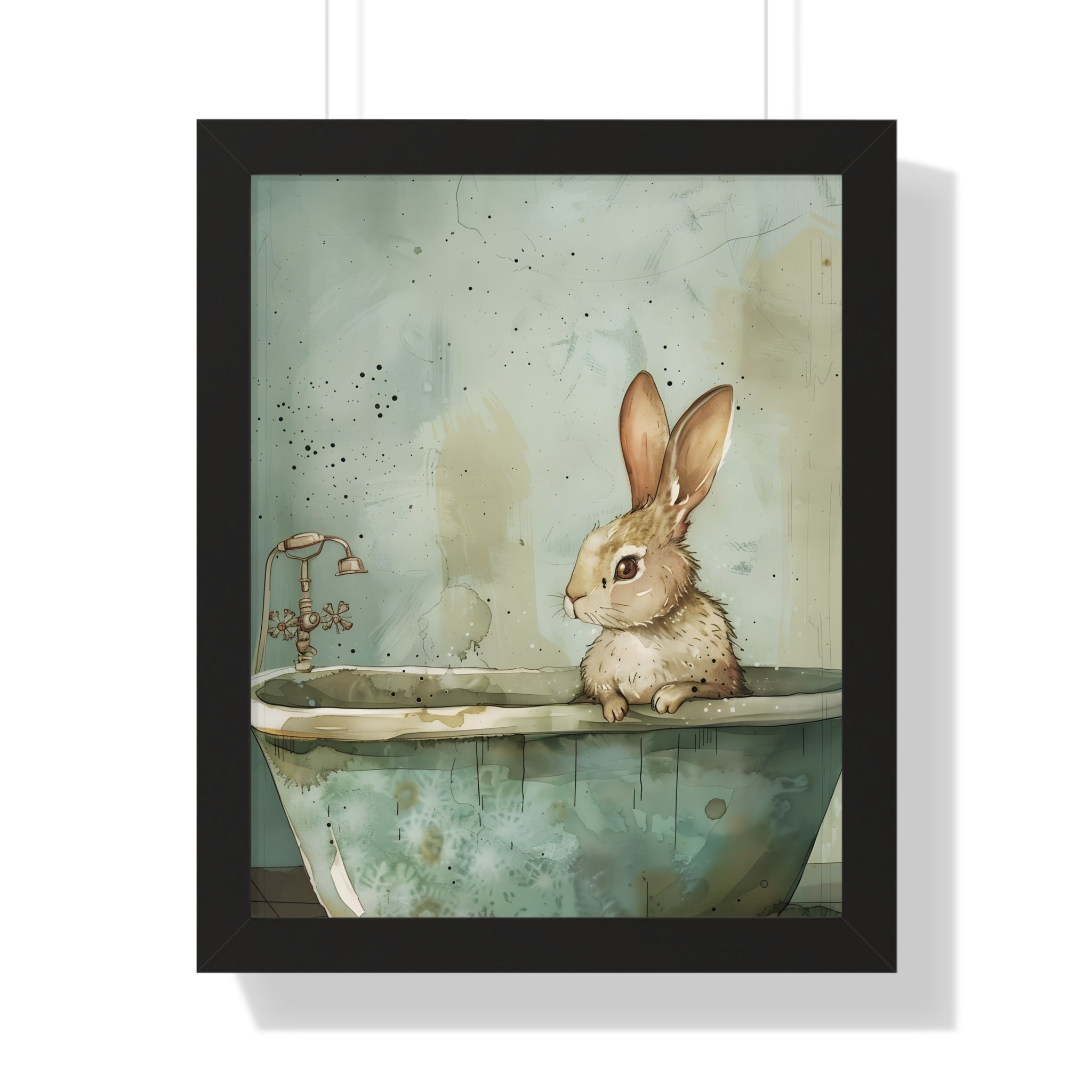 Framed Paper Print - Bunny Bath Day Whimsy