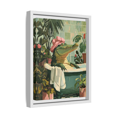 Framed Canvas - Bathtub Alligator Spa Day