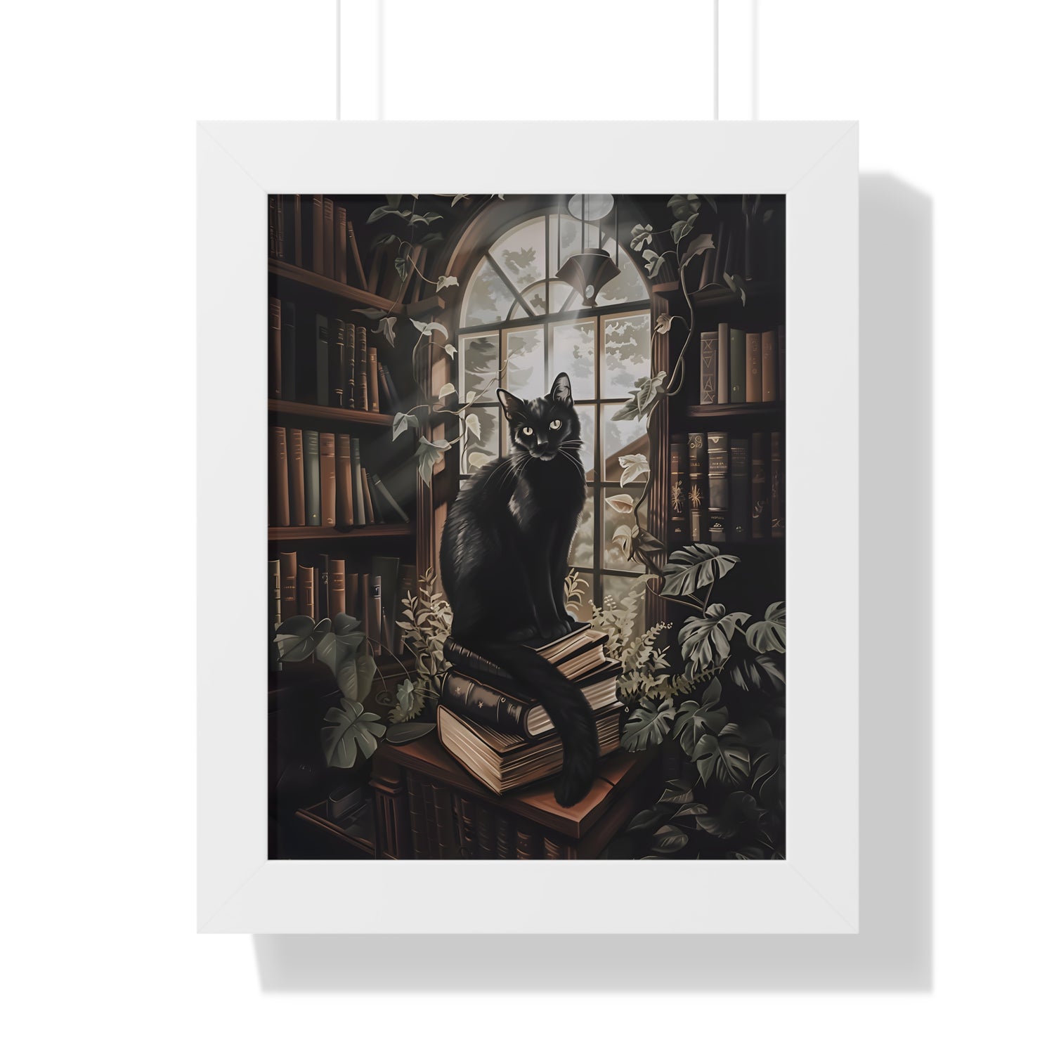 Framed Paper Print - Book Hoarder Feline Gaze