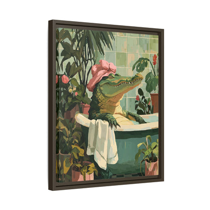 Framed Canvas - Bathtub Alligator Spa Day