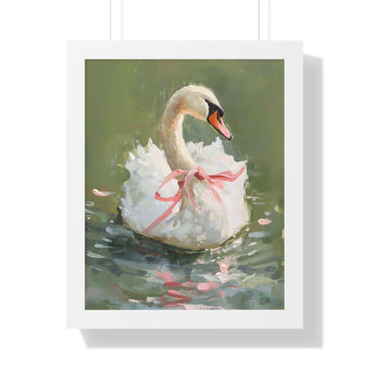 Framed Paper Print - Ballet Swan in Pink Bow