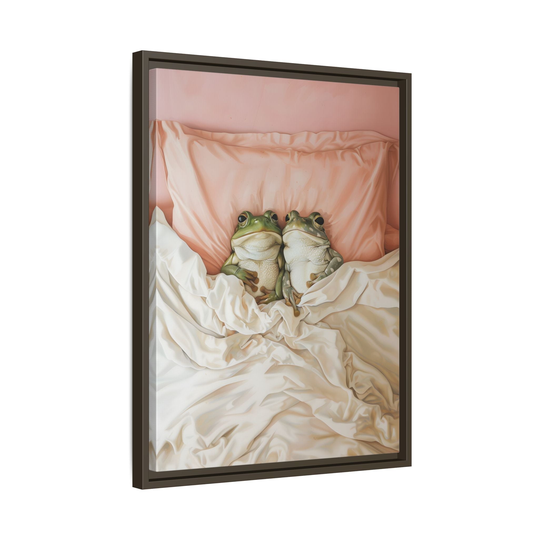 Framed Canvas - Cozy Frogs Romantic Bliss