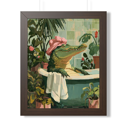 Framed Paper Print - Bathtub Alligator Spa Day