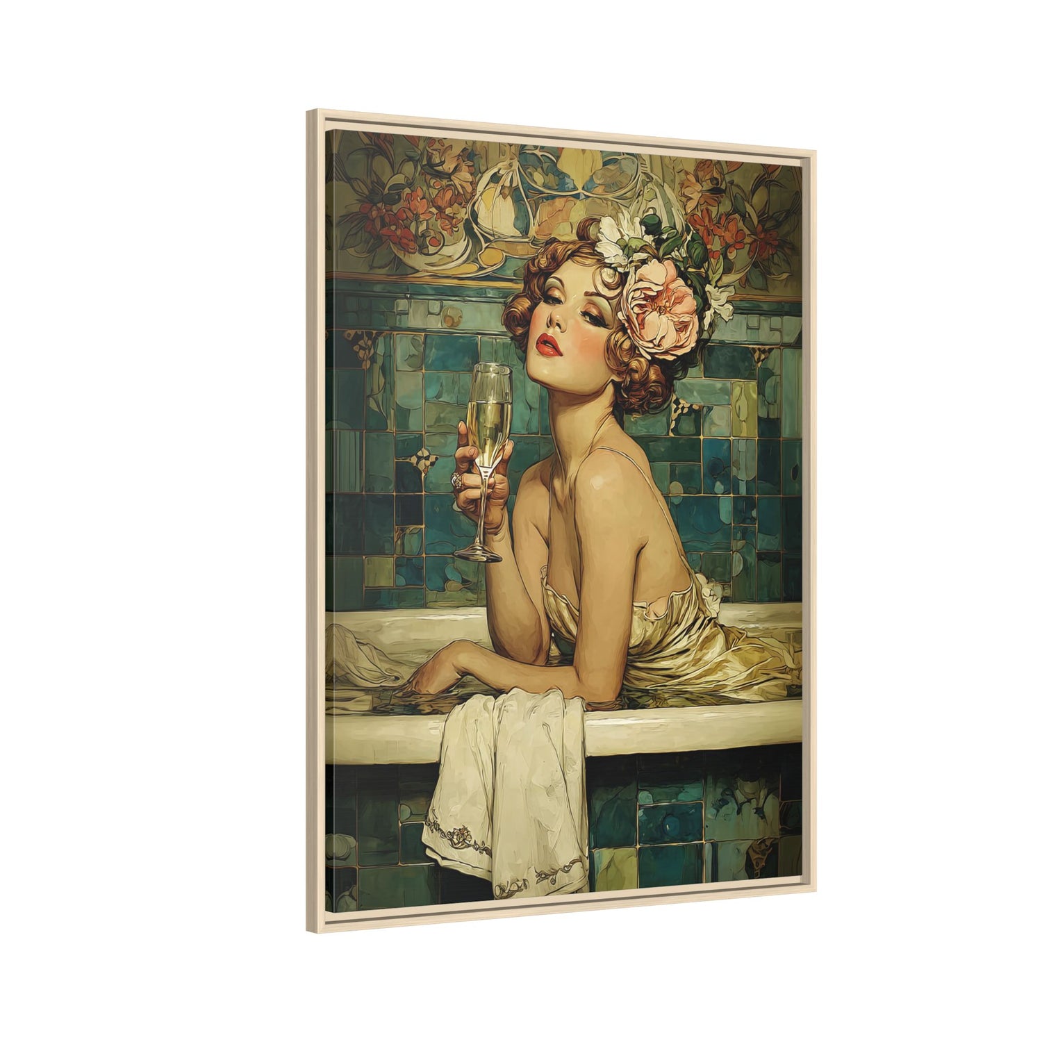 Framed Canvas - Champagne Bathtub Coquette