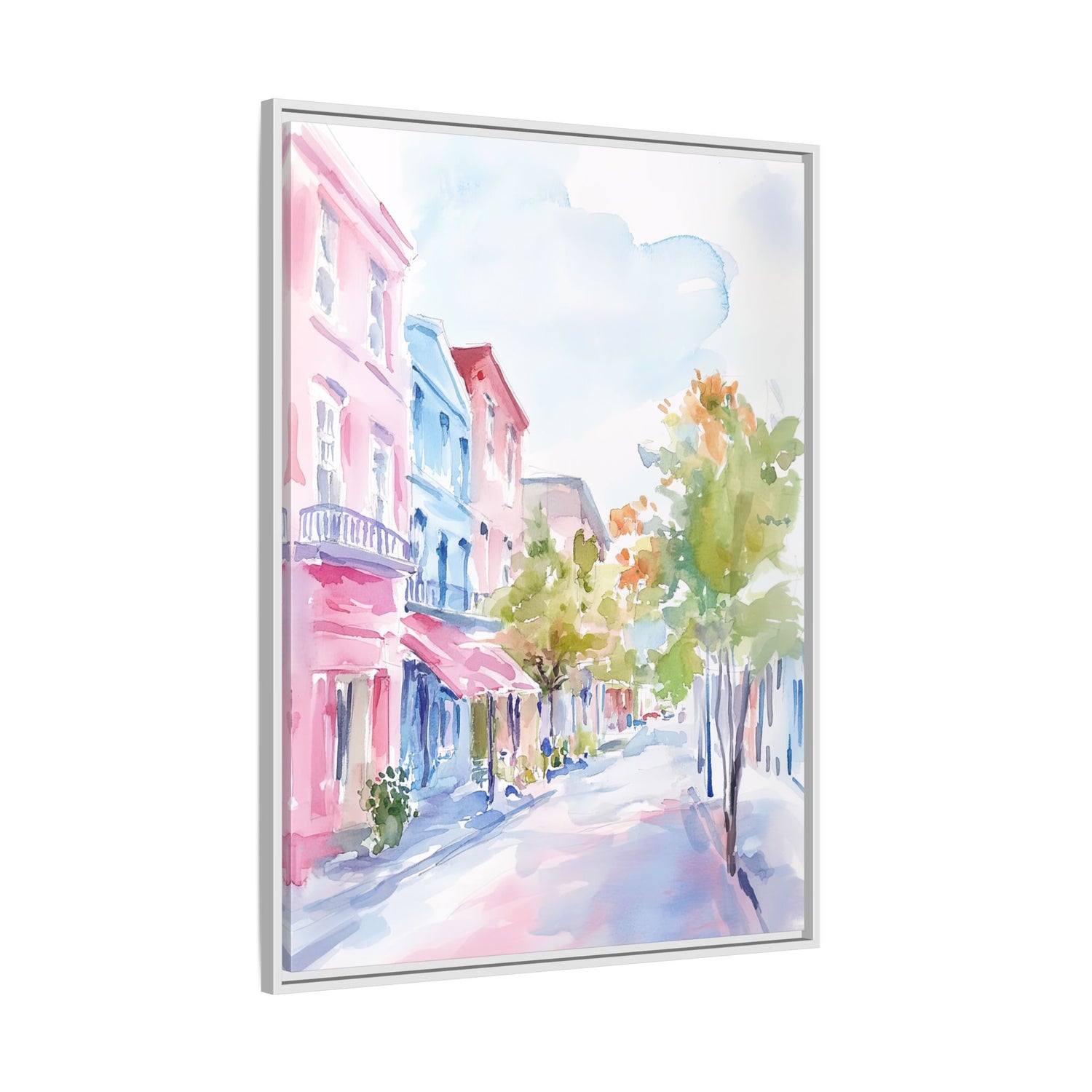 Framed Canvas - Pastel Charleston Street Scene