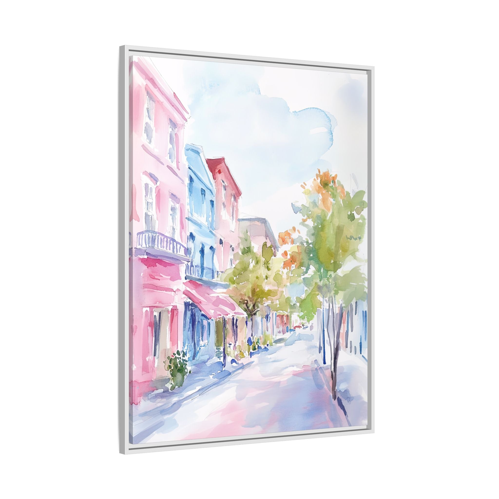 Framed Canvas - Pastel Charleston Street Scene