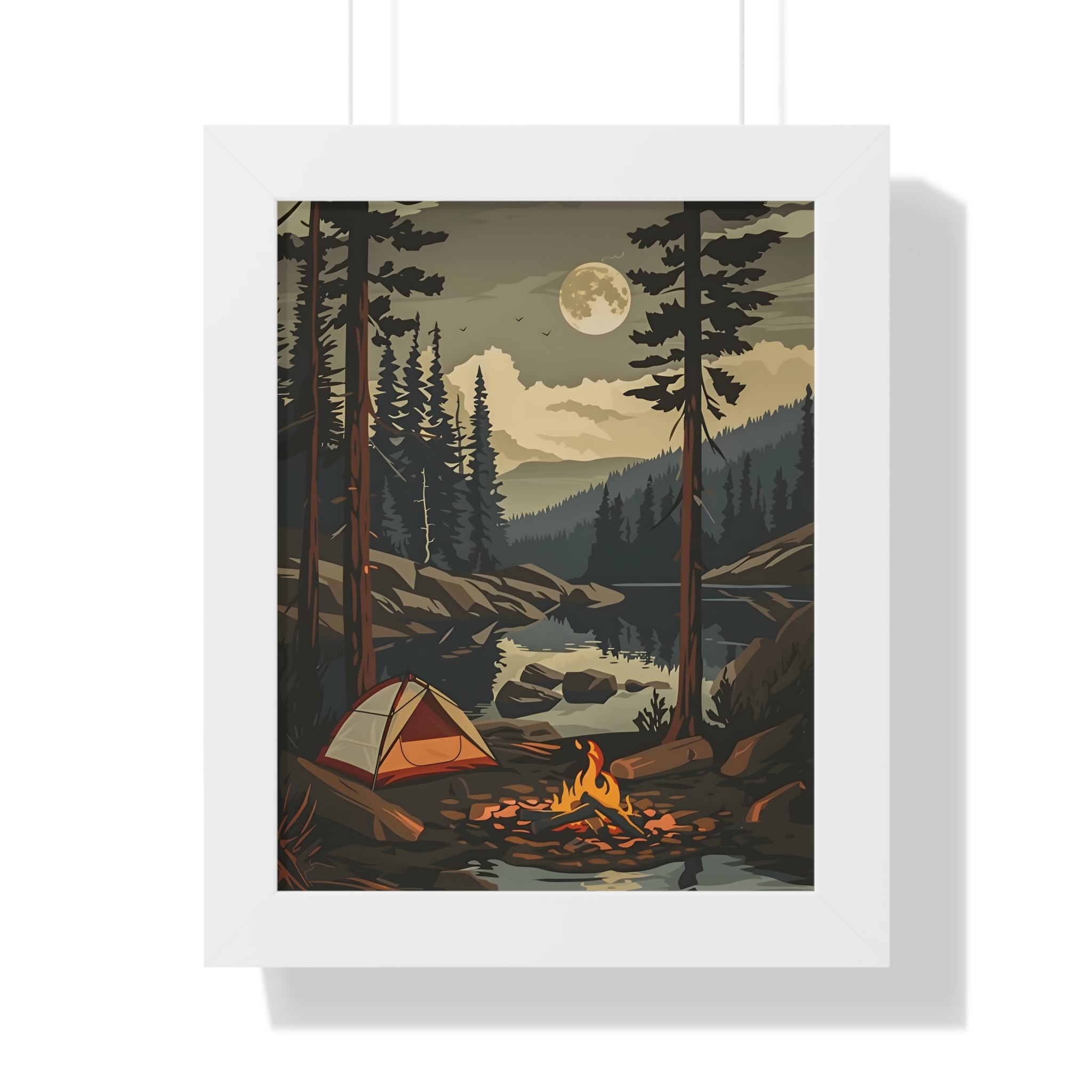 Framed Paper Print - Moonlit Campfire Escape