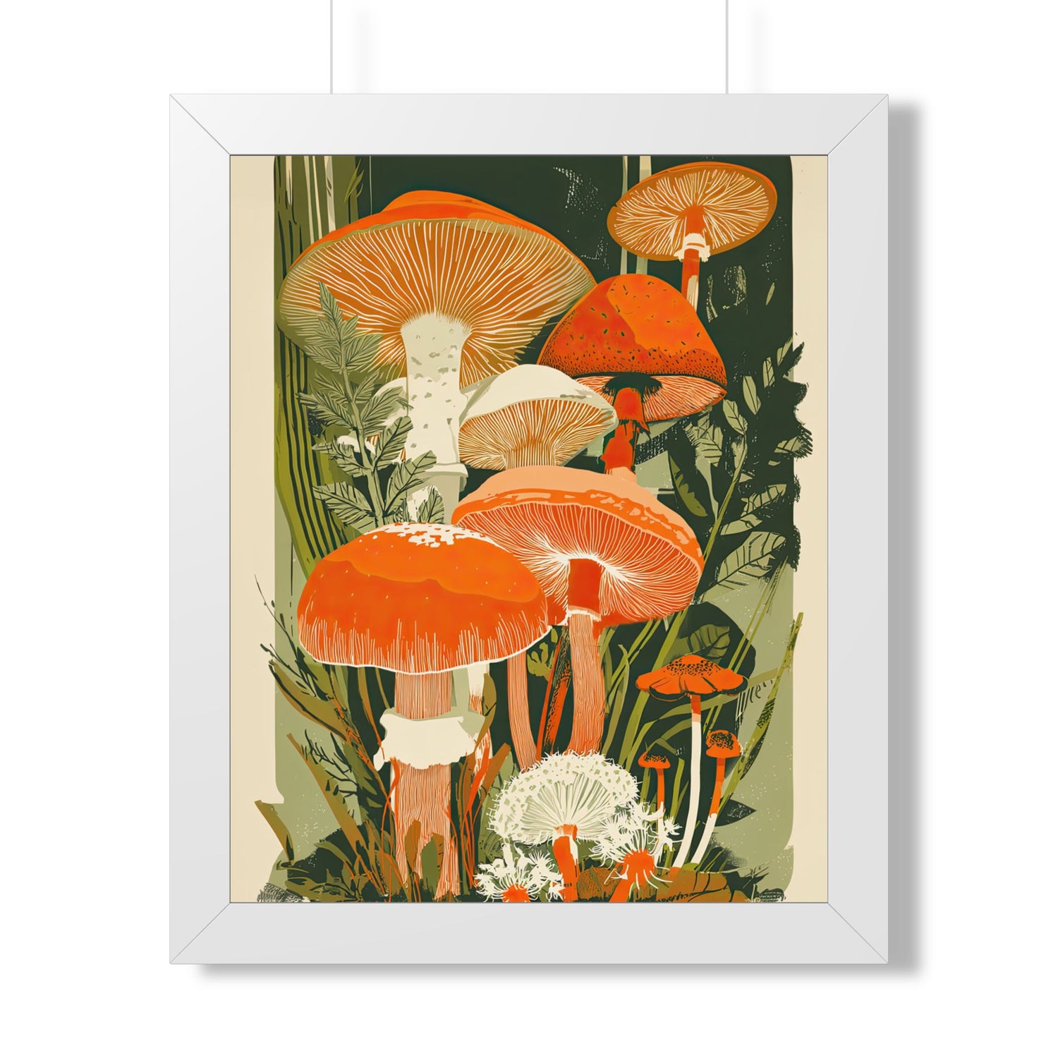 Framed Paper Print - Groovy Woodland Mushrooms