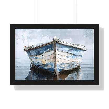 Framed Paper Print - Weathered Harbor Boat