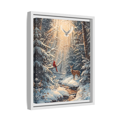 Framed Canvas - Winter Cardinal Deer Owl