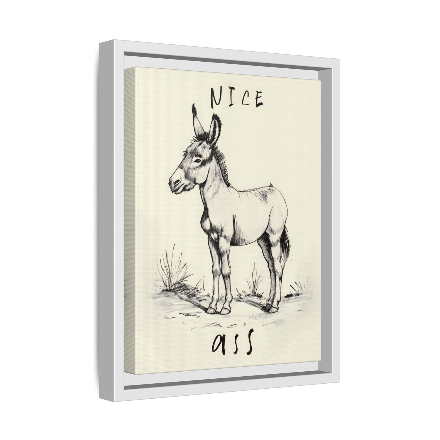 Framed Canvas - Donkey Line Art Humor