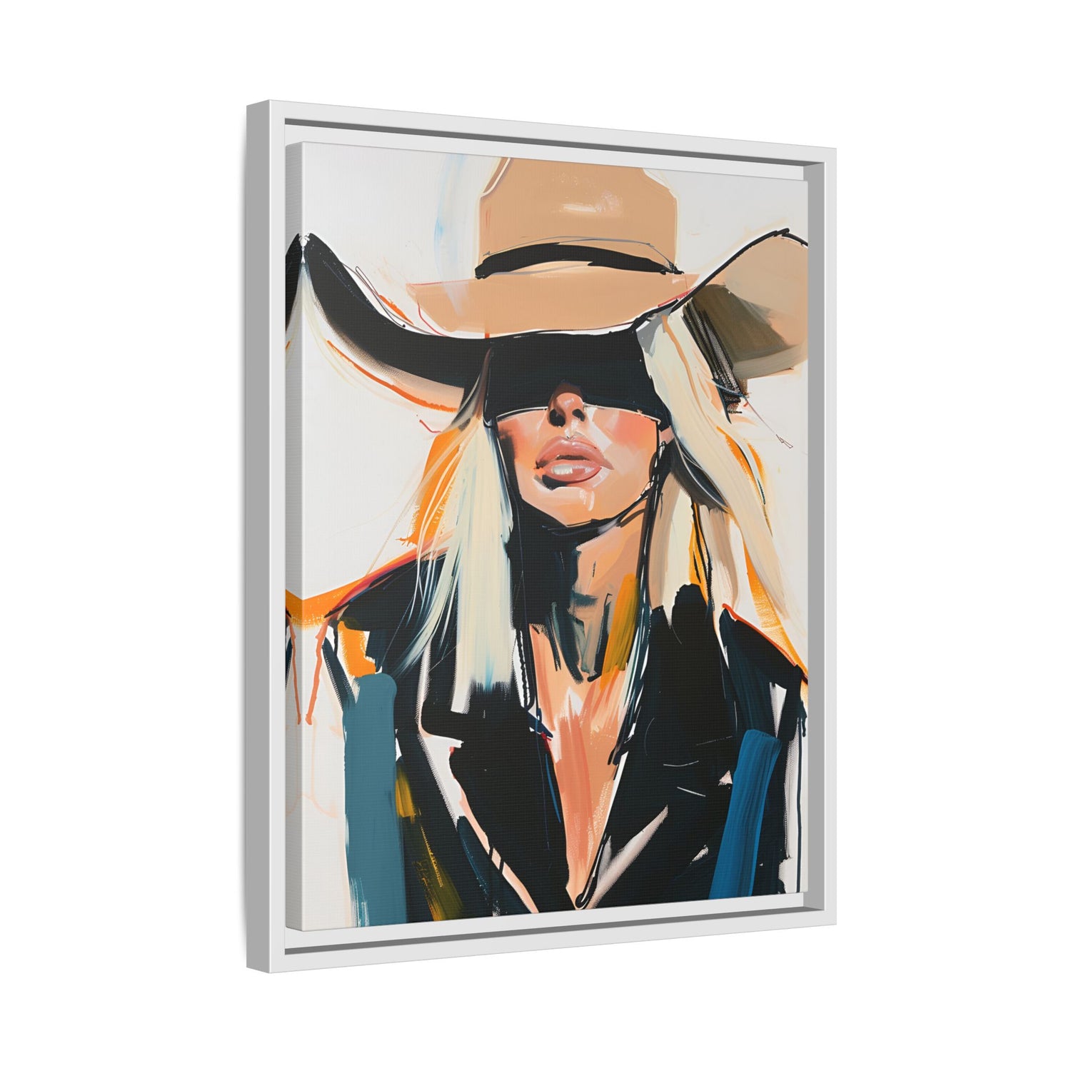 Framed Canvas - Blindfolded Cowgirl Charm