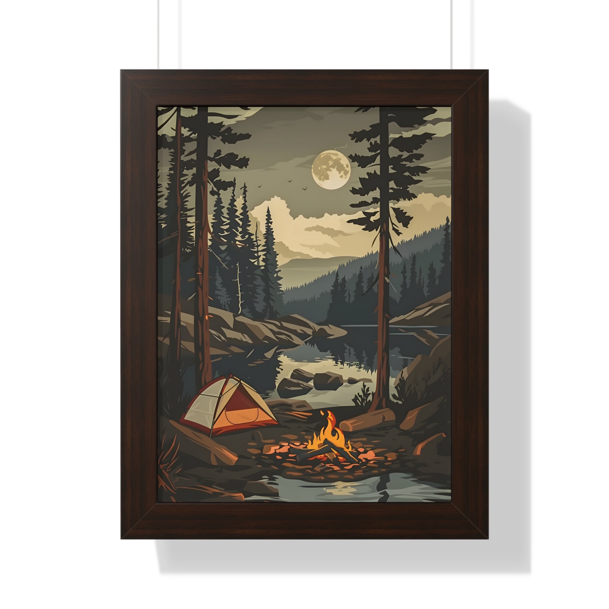 Framed Paper Print - Moonlit Campfire Escape