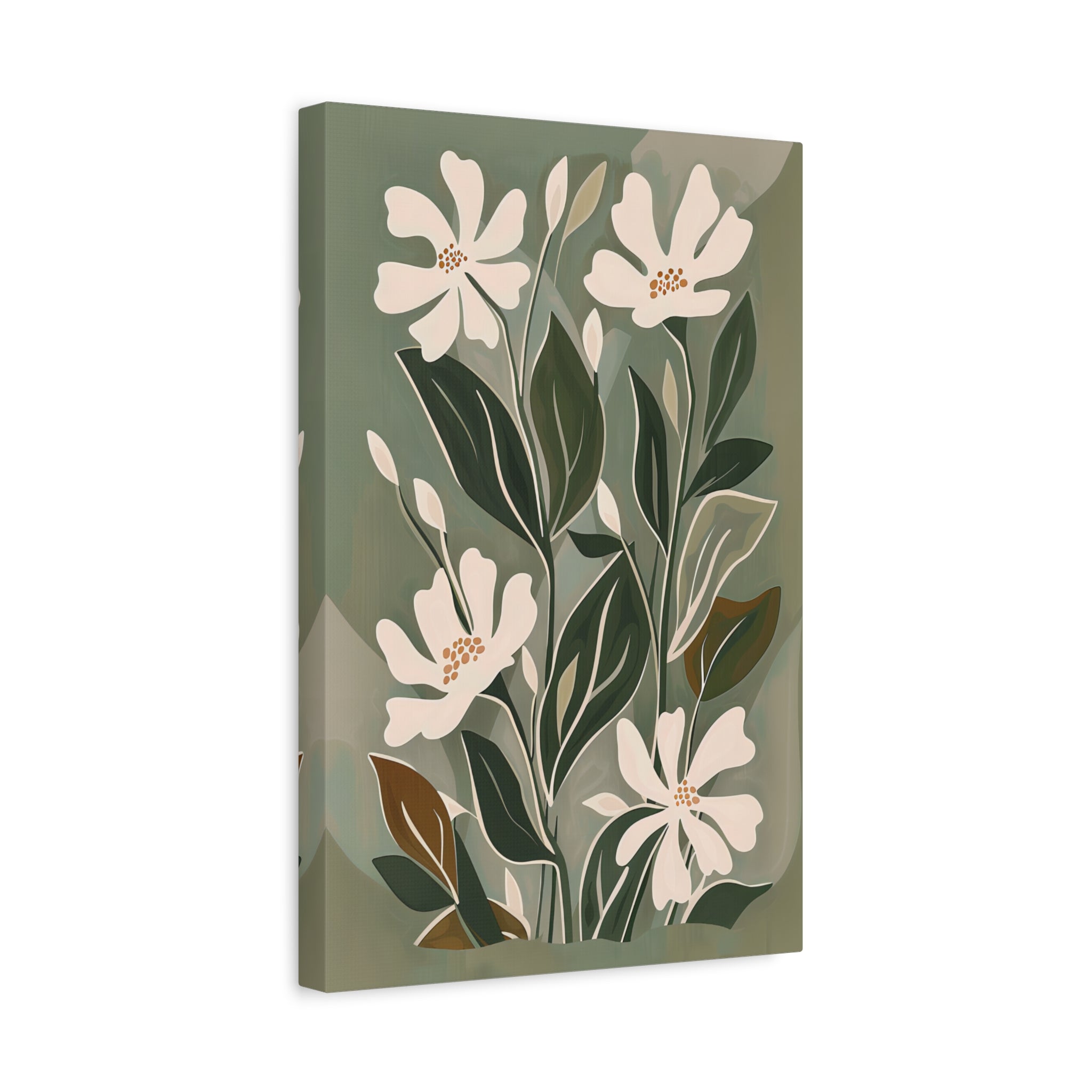 1.25" Matte Canvas - Cream Blooms on Sage Leaves