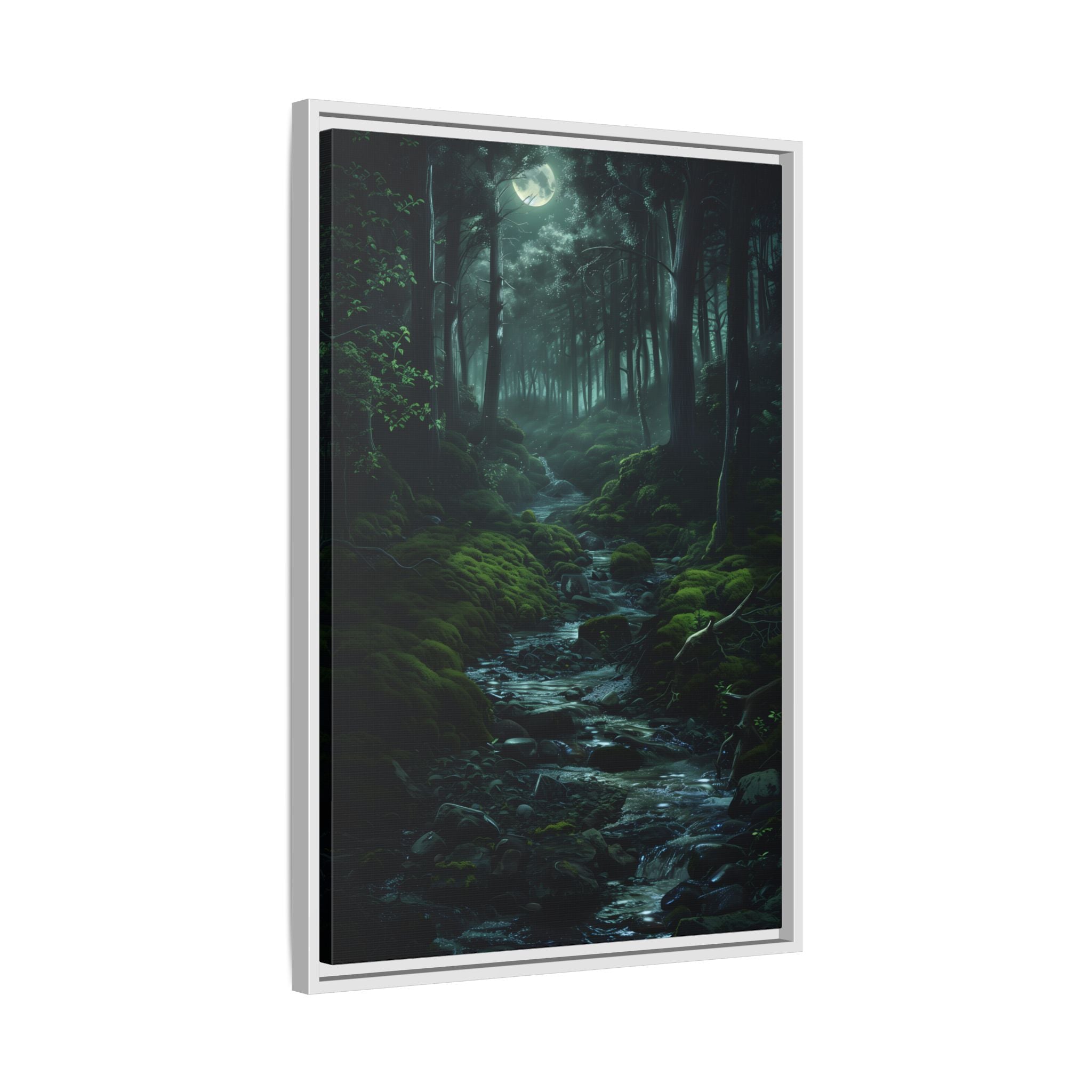 Framed Canvas - Moonlit Forest Stream