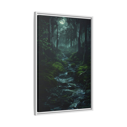 Framed Canvas - Moonlit Forest Stream